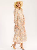BUTTON UP TIERED FLORAL MAXI DRESS