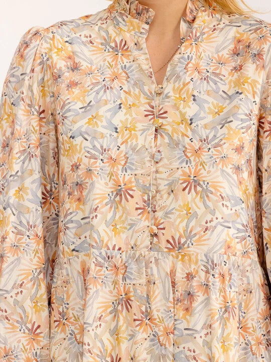 BUTTON UP TIERED FLORAL MAXI DRESS