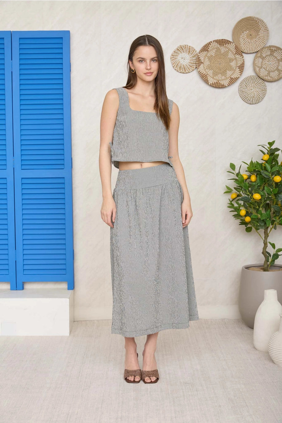 Santorini Textured Crop Top & Midi Skirt Set