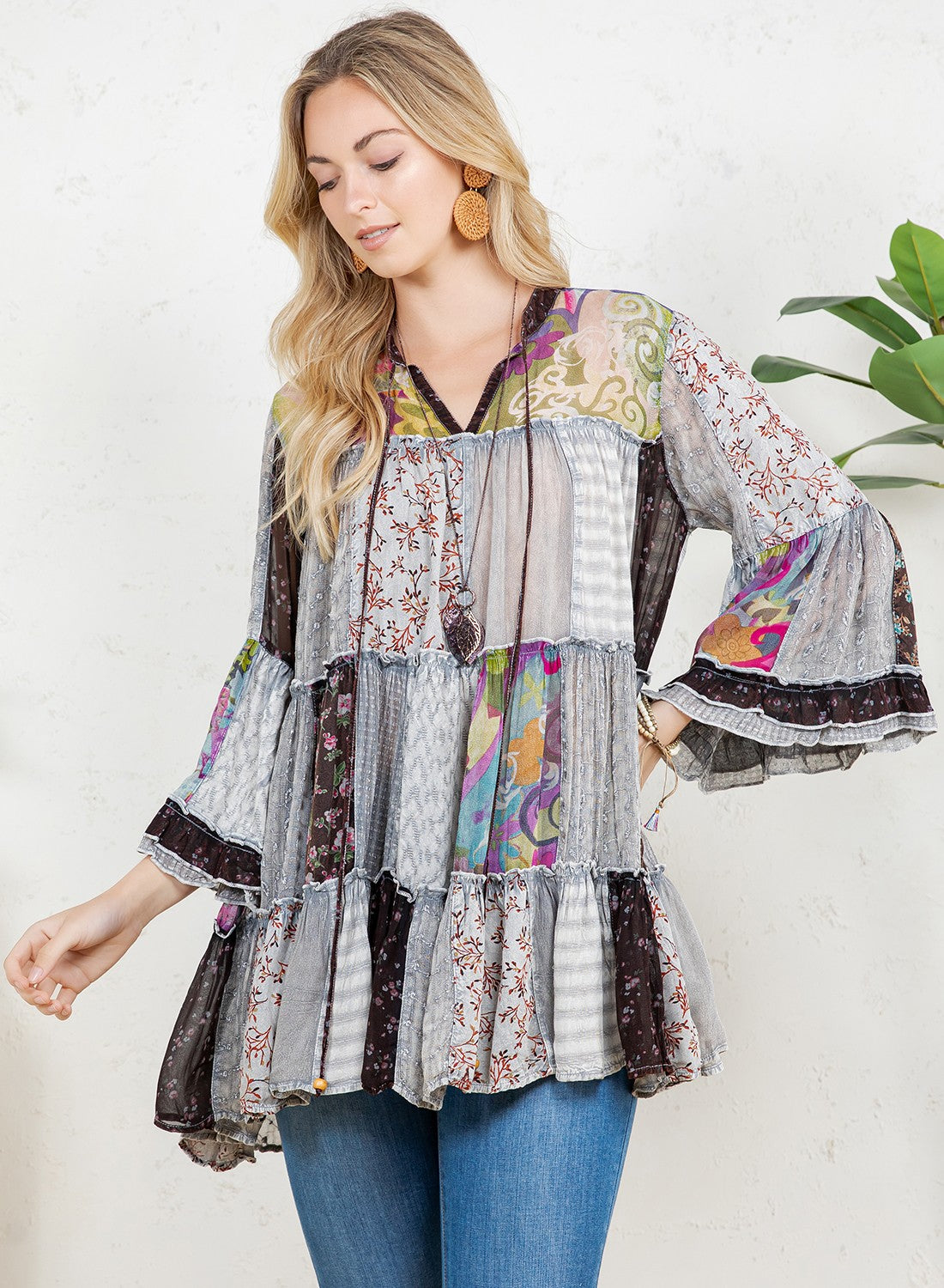Chic Overdyed Band Collar Jhabla Top
