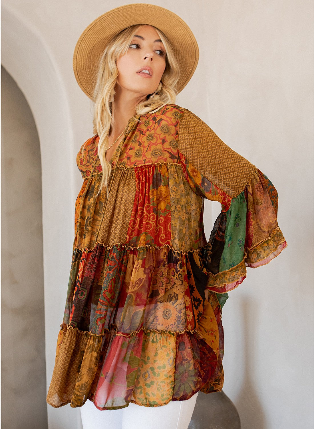 Chic Overdyed Band Collar Jhabla Top