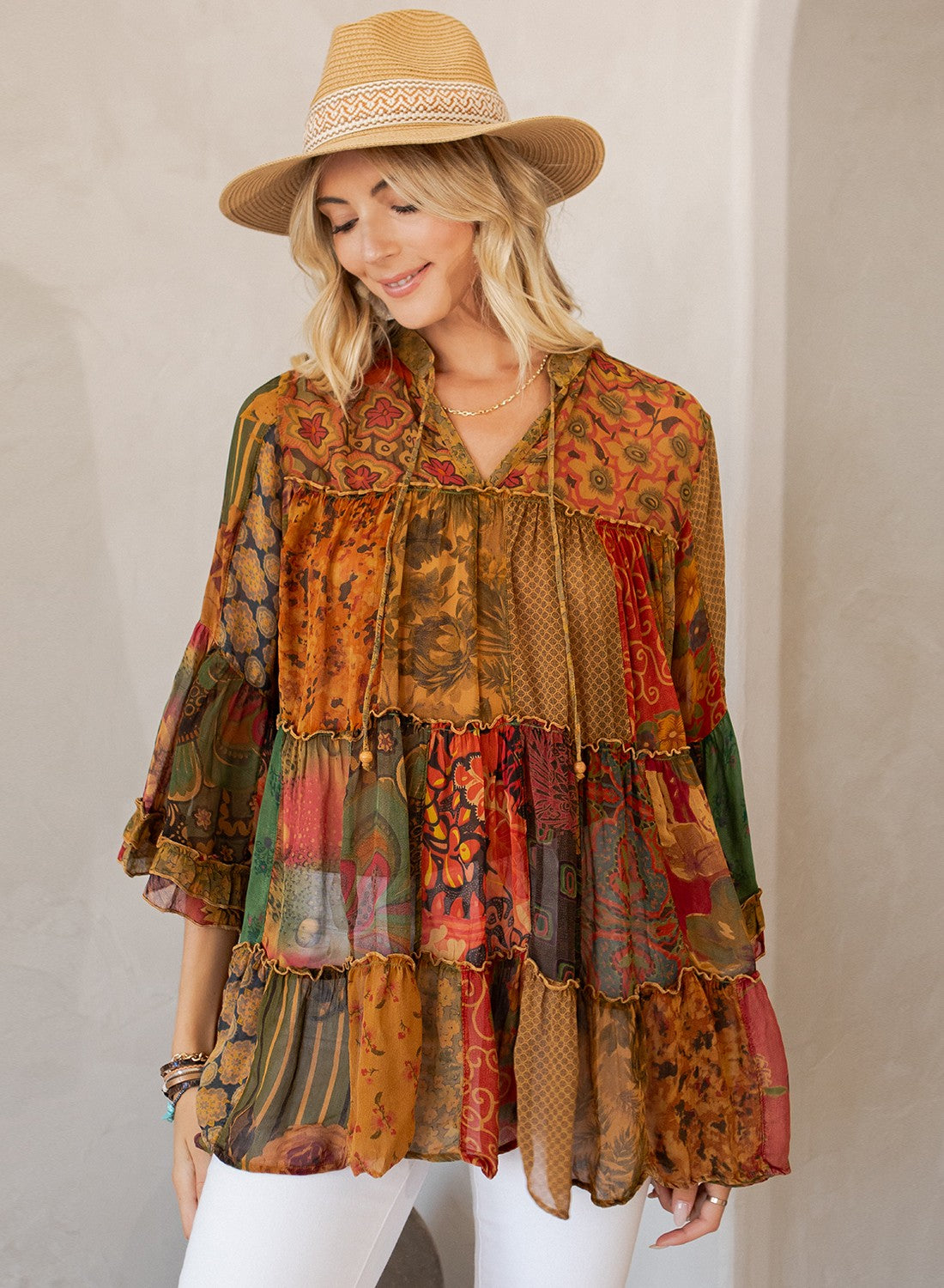 Chic Overdyed Band Collar Jhabla Top