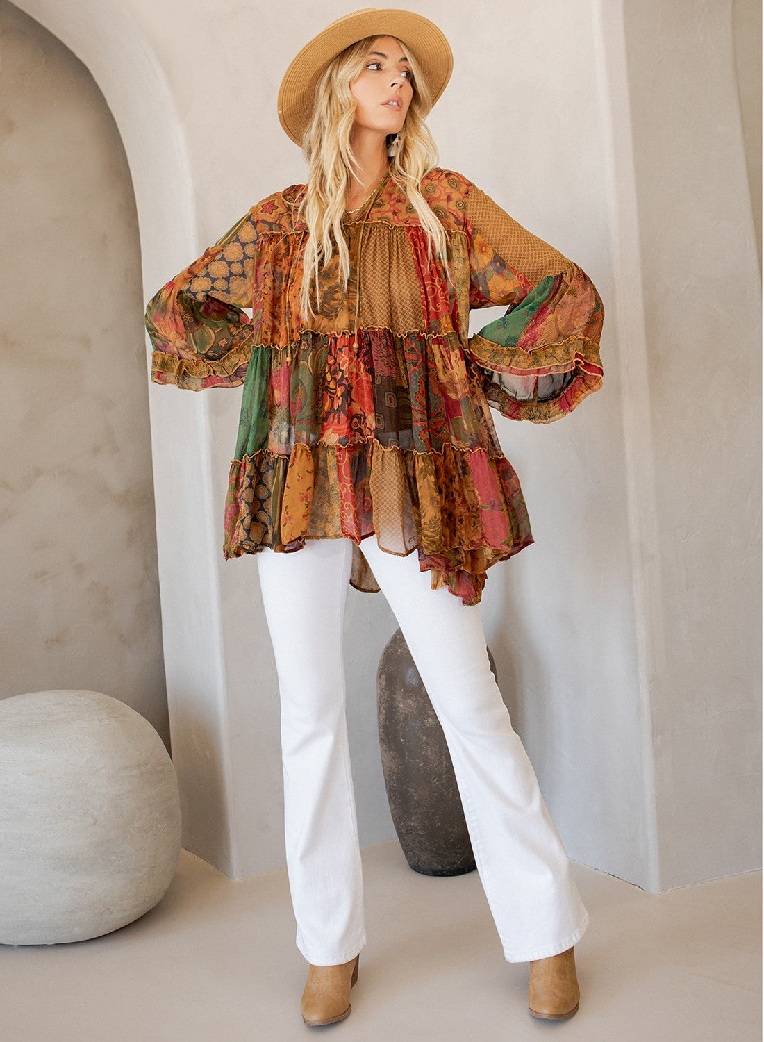 Chic Overdyed Band Collar Jhabla Top