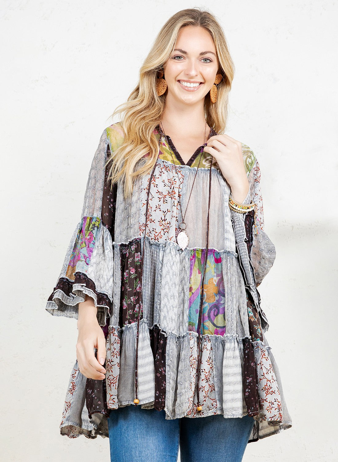 Chic Overdyed Band Collar Jhabla Top