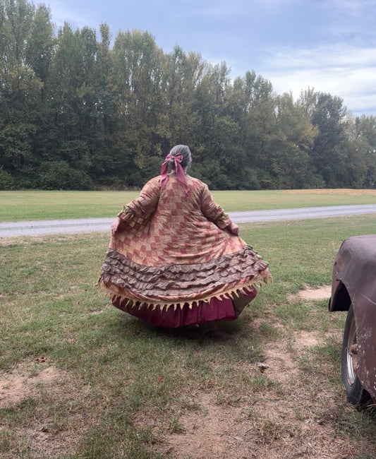 Dusty Rose Patchwork Check Ruffle Duster
