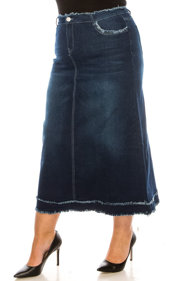 FRAYED WAIST> RAW HEM> LONG SKIRT