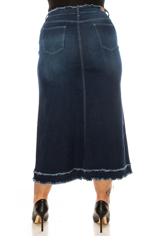FRAYED WAIST> RAW HEM> LONG SKIRT