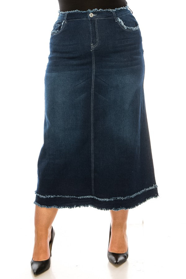 FRAYED WAIST> RAW HEM> LONG SKIRT