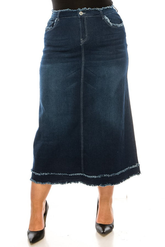 FRAYED WAIST> RAW HEM> LONG SKIRT
