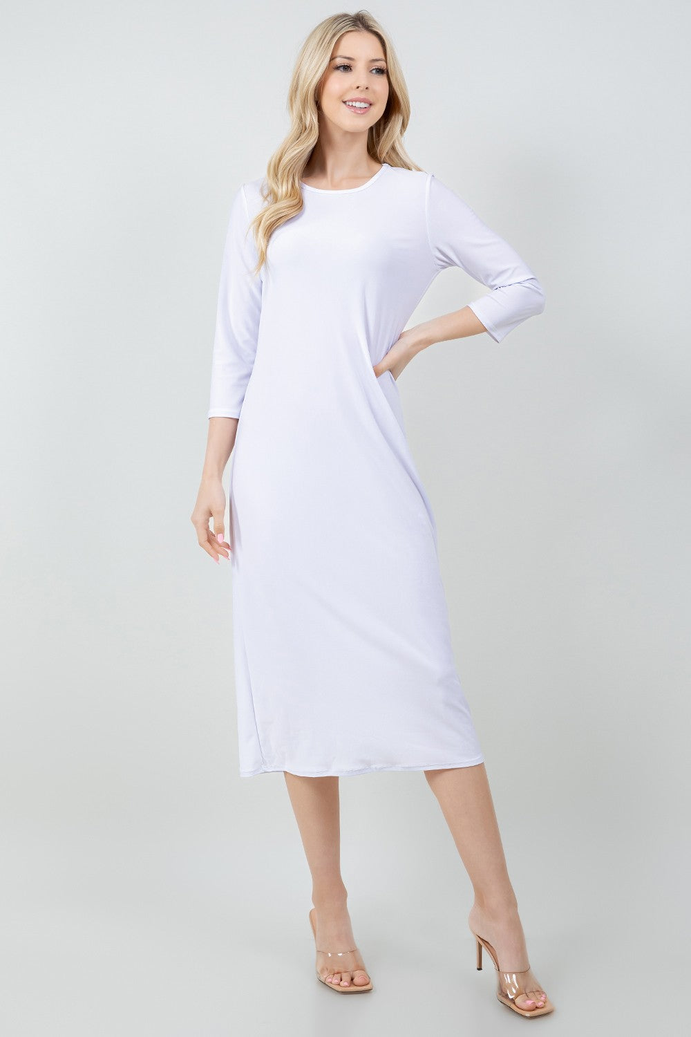 3/4 SLEEVE LAYERING DRESS> WHITE