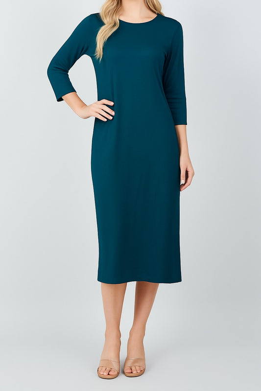 3/4 SLEEVE LAYERING DRESS> TEAL