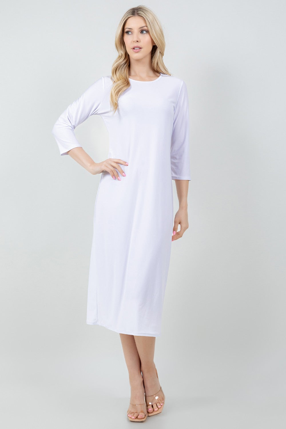 3/4 SLEEVE LAYERING DRESS> WHITE