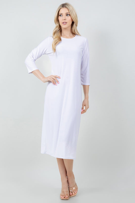 3/4 SLEEVE LAYERING DRESS> WHITE