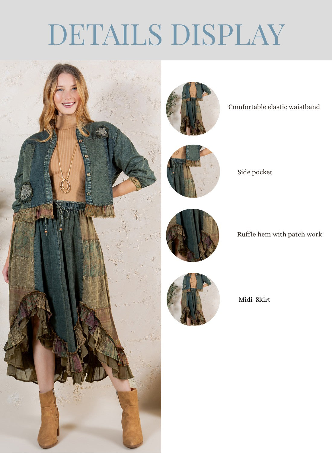 Midnight Prairie Patchwork Midi Skirt Plus