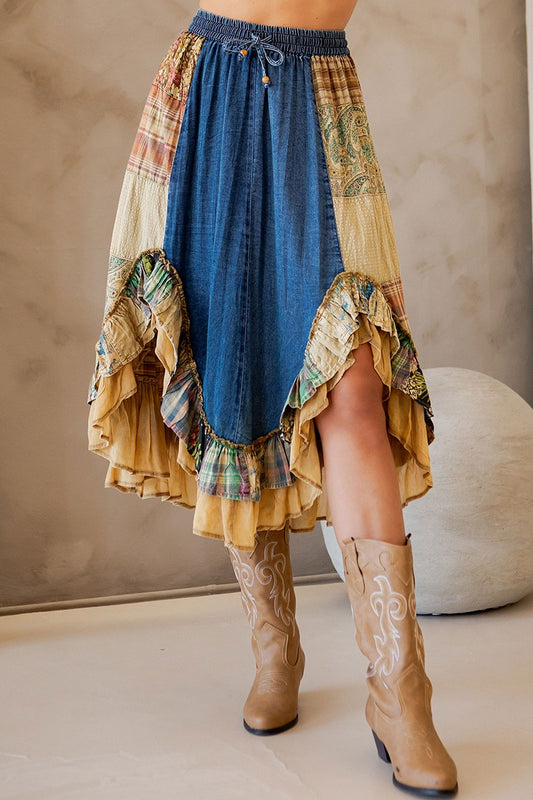Midnight Prairie Patchwork Midi Skirt Plus