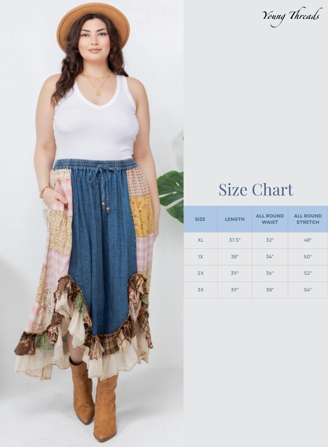 Midnight Prairie Patchwork Midi Skirt Plus