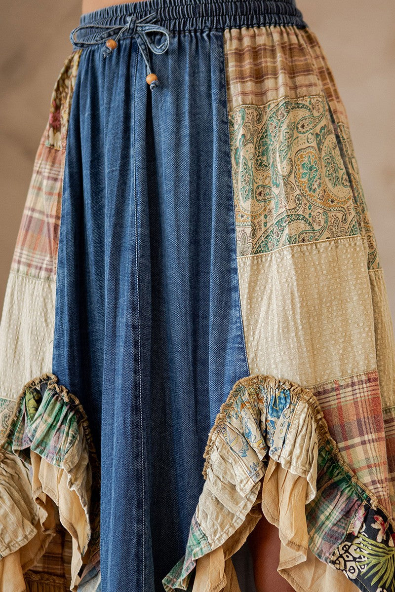Midnight Prairie Patchwork Midi Skirt Plus