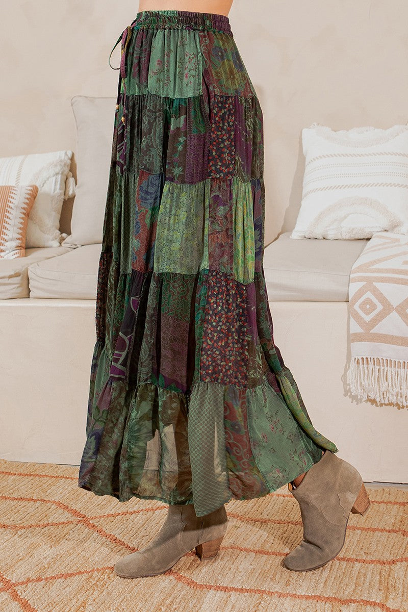 Rustic Boho Patchwork Maxi Skirt New