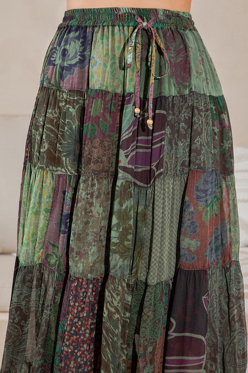 Rustic Boho Patchwork Maxi Skirt New