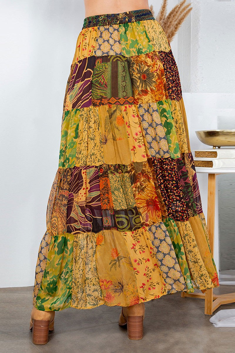 Rustic Boho Patchwork Maxi Skirt New