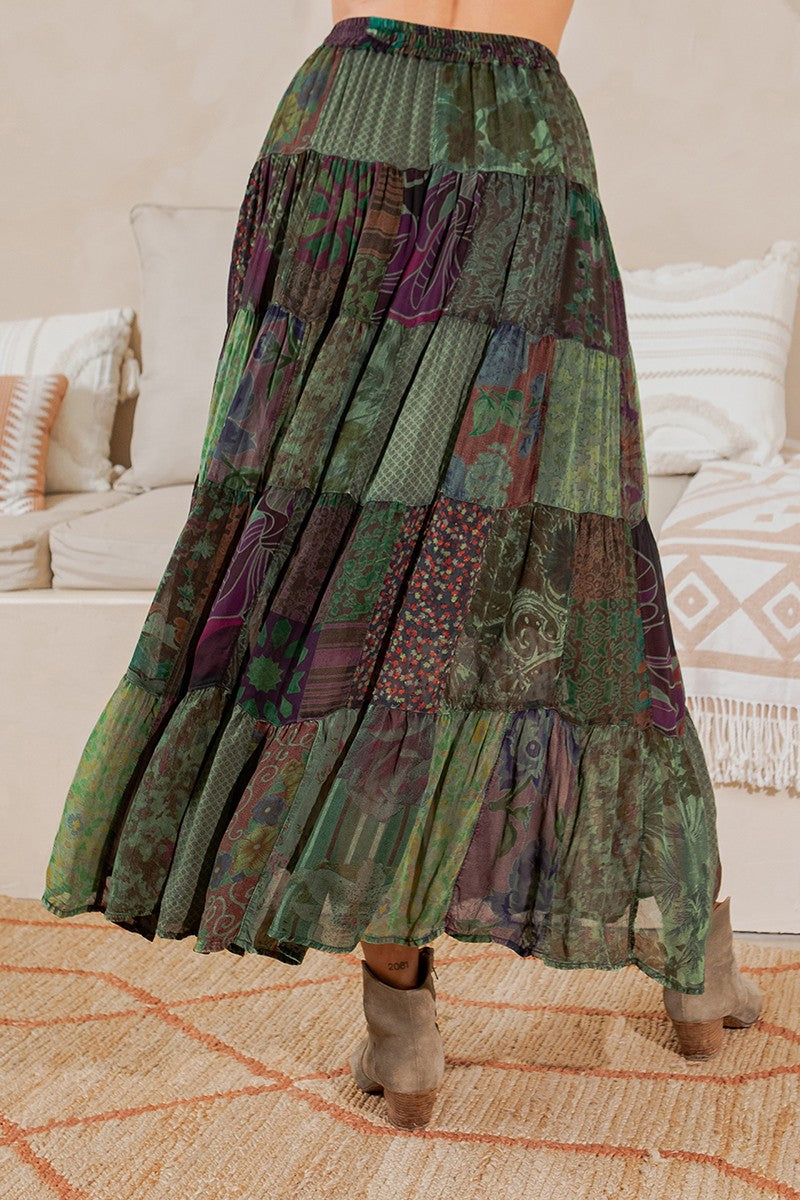 Rustic Boho Patchwork Maxi Skirt New