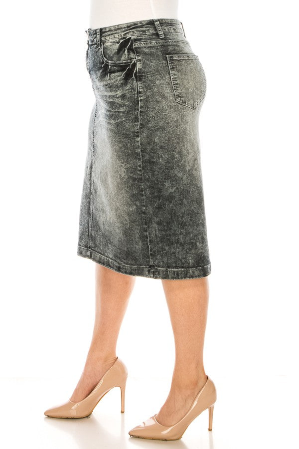 DENIM SKIRT> LIGHT BLACK