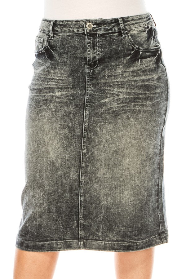 DENIM SKIRT> LIGHT BLACK