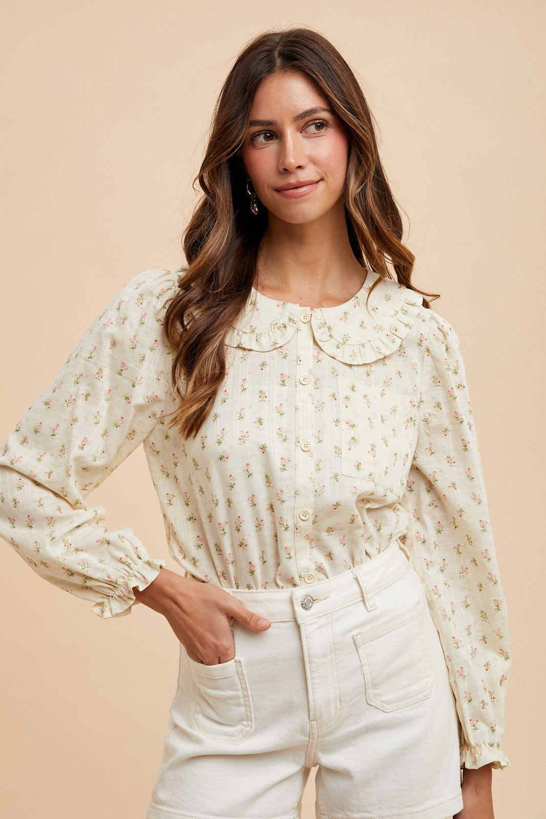 Ditsy Flower Print Peter Pan Collared Blouse