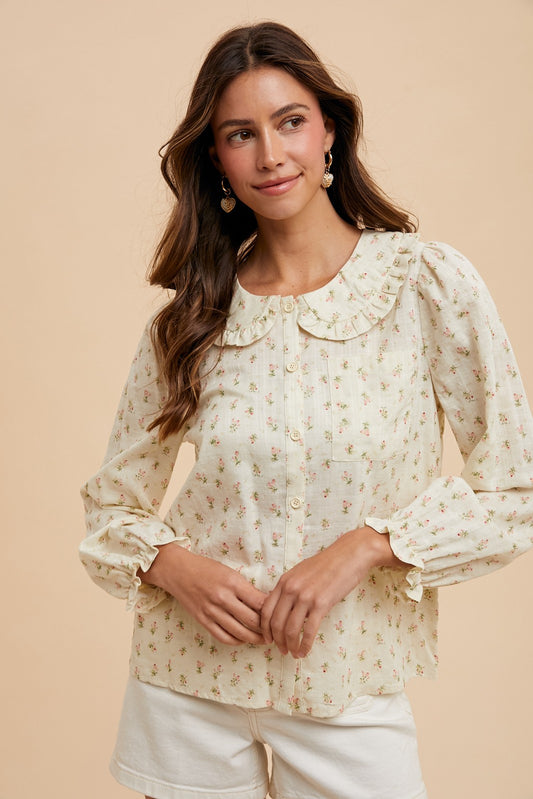 Ditsy Flower Print Peter Pan Collared Blouse