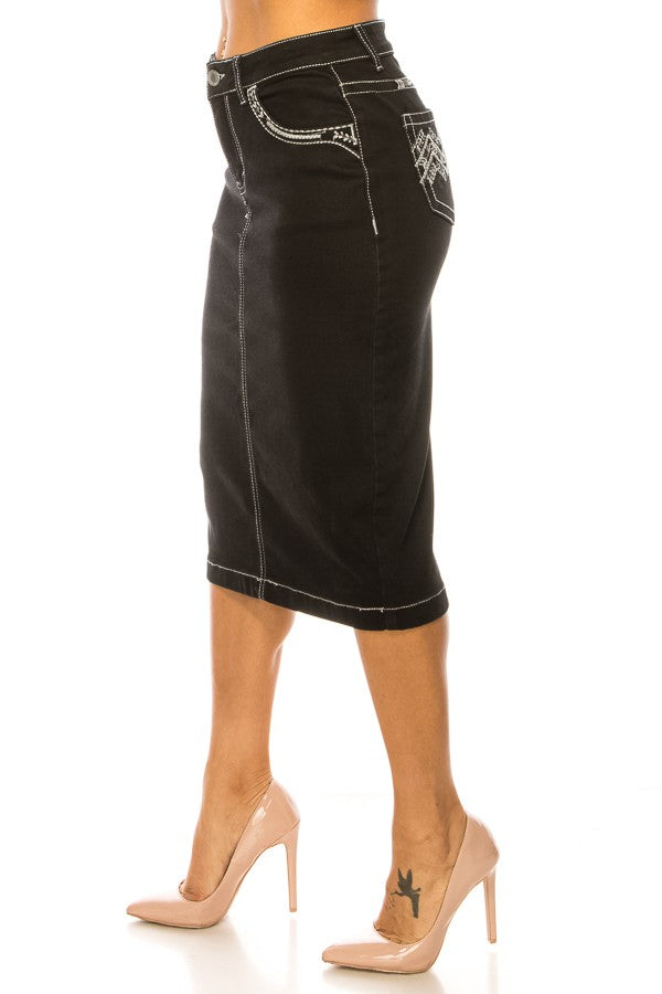 BLACK> CALF LENGTH PENCIL