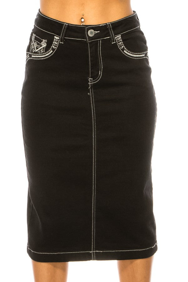 BLACK> CALF LENGTH PENCIL