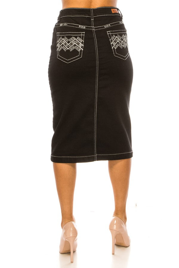 BLACK> CALF LENGTH PENCIL