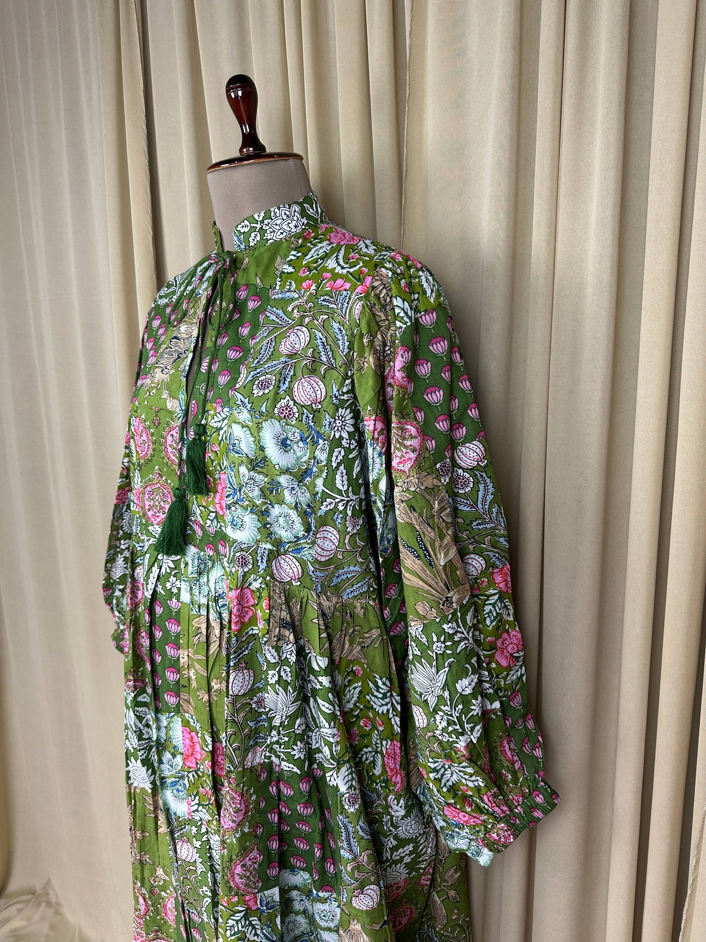 GREEN SHADES - Hand Patchwork Cotton Dress OneSize