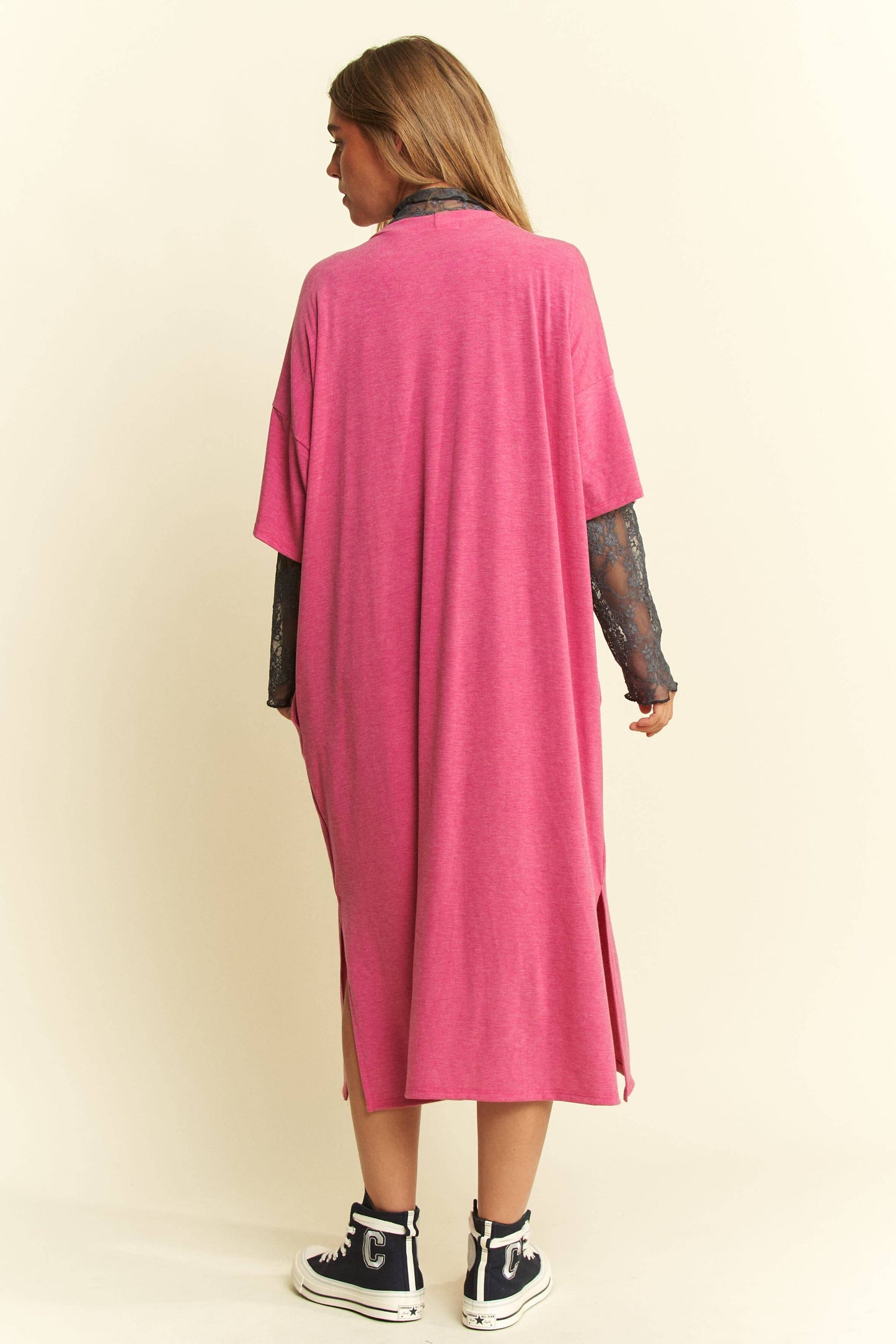 PLUS SIZE SOLID SIDE SLIT MIDI DRESS