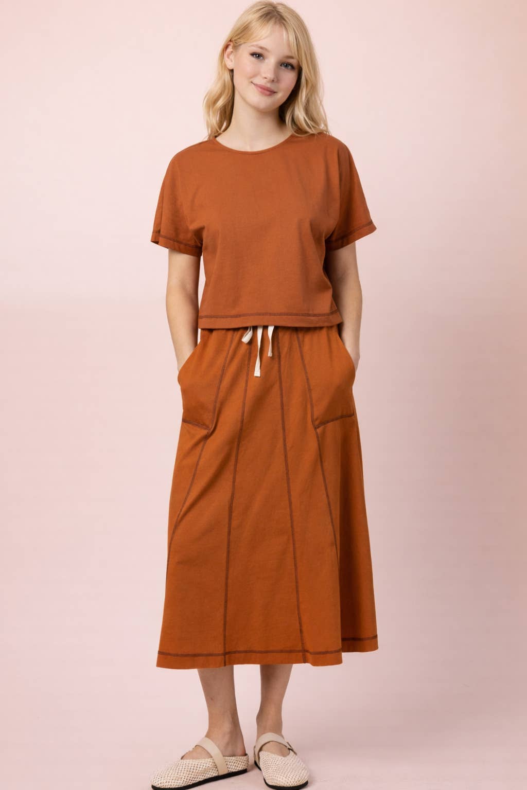 Stitch Detail Casual Knit Midi Skirt