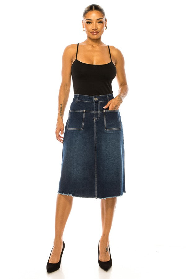 DENIM SKIRT: A-LINE> DARK INDIGO WASH