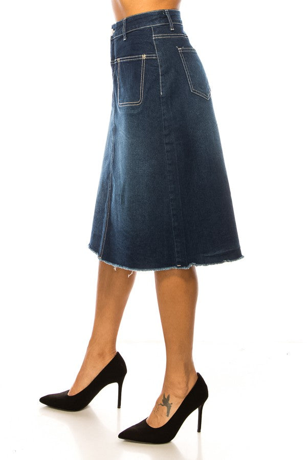 DENIM SKIRT: A-LINE> DARK INDIGO WASH