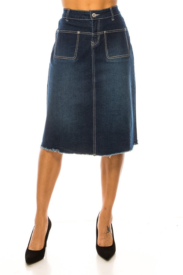DENIM SKIRT: A-LINE> DARK INDIGO WASH
