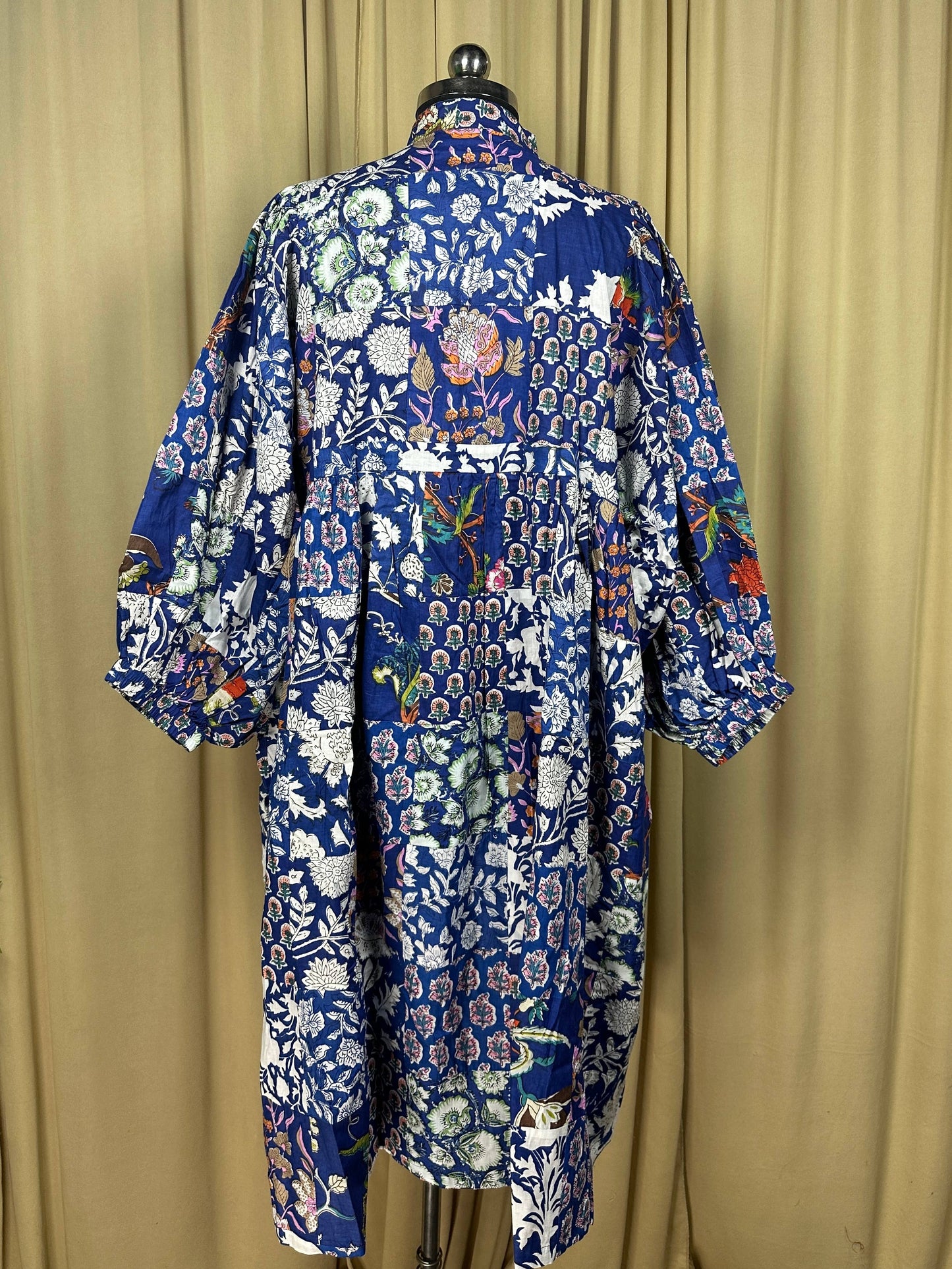 BLUE SHADES - Hand Patchwork Cotton Dress OneSize