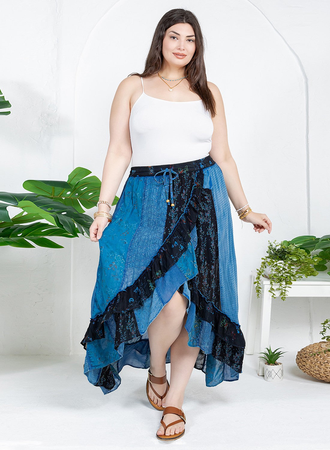 Bohemian Bliss Mid-length Patchwork Wrap Skirt