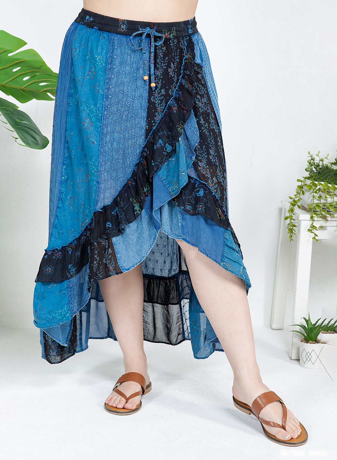 Bohemian Bliss Mid-length Patchwork Wrap Skirt