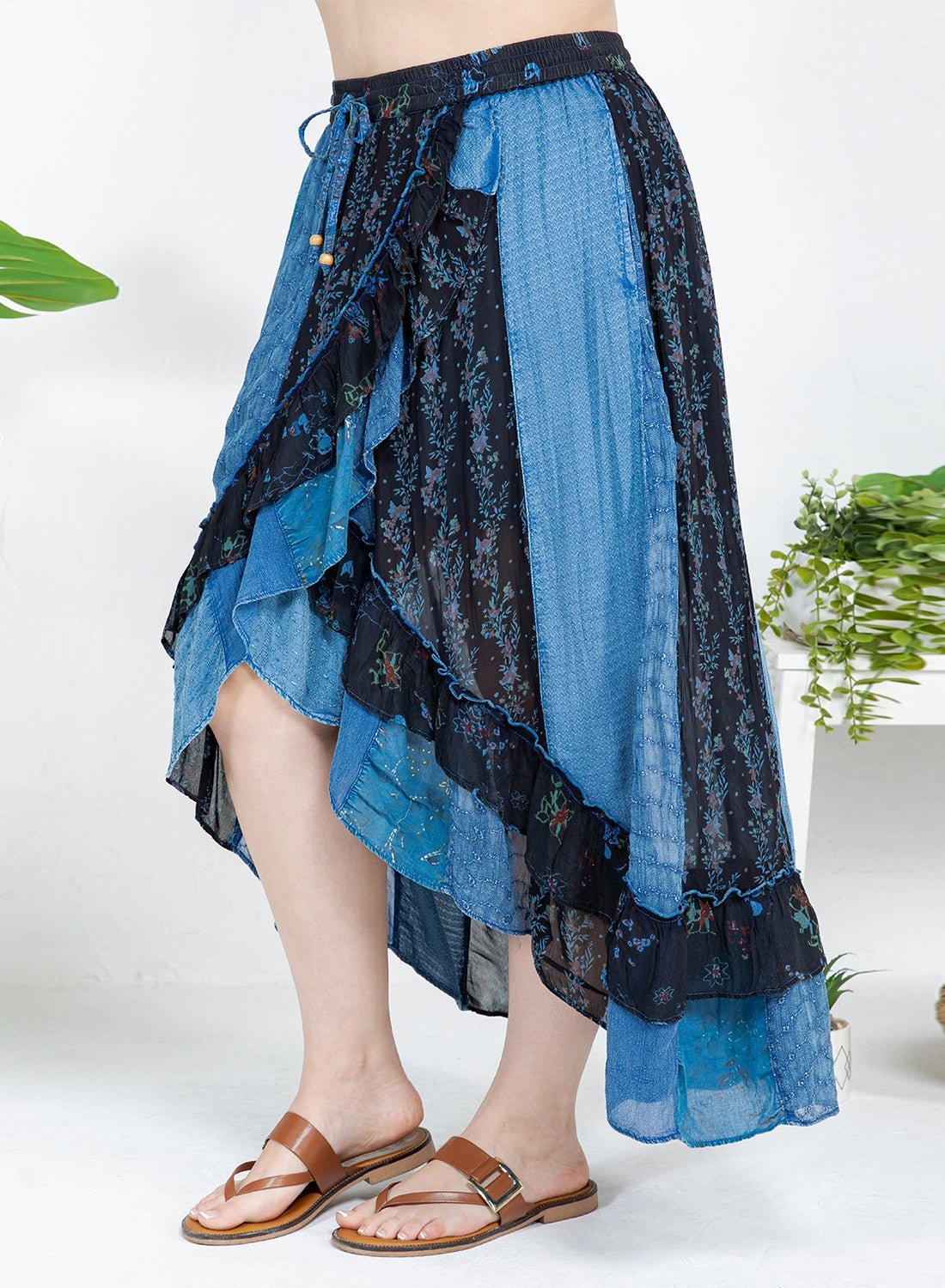Bohemian Bliss Mid-length Patchwork Wrap Skirt