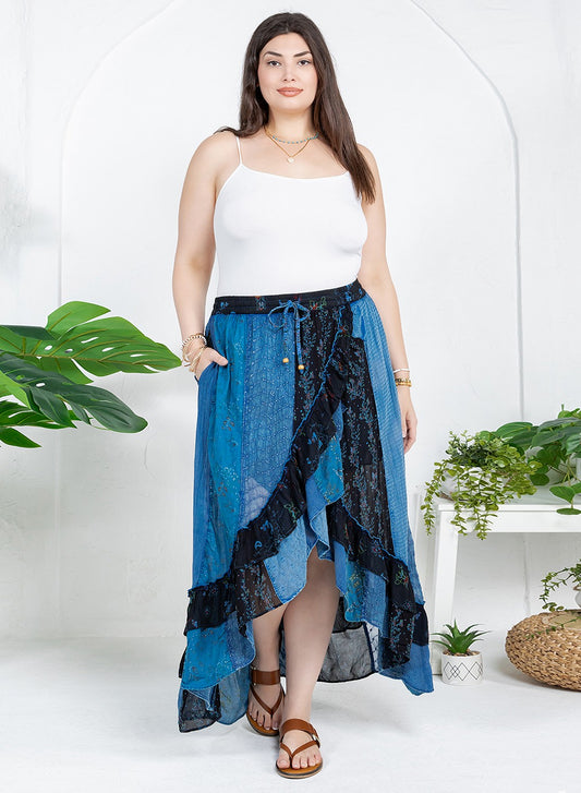 Bohemian Bliss Mid-length Patchwork Wrap Skirt