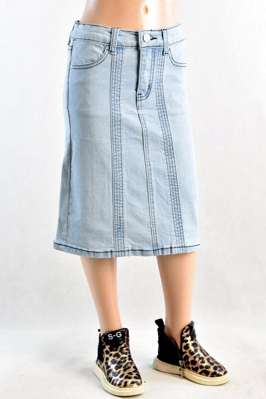 Girls - stretch denim middle-length A-Line skirt