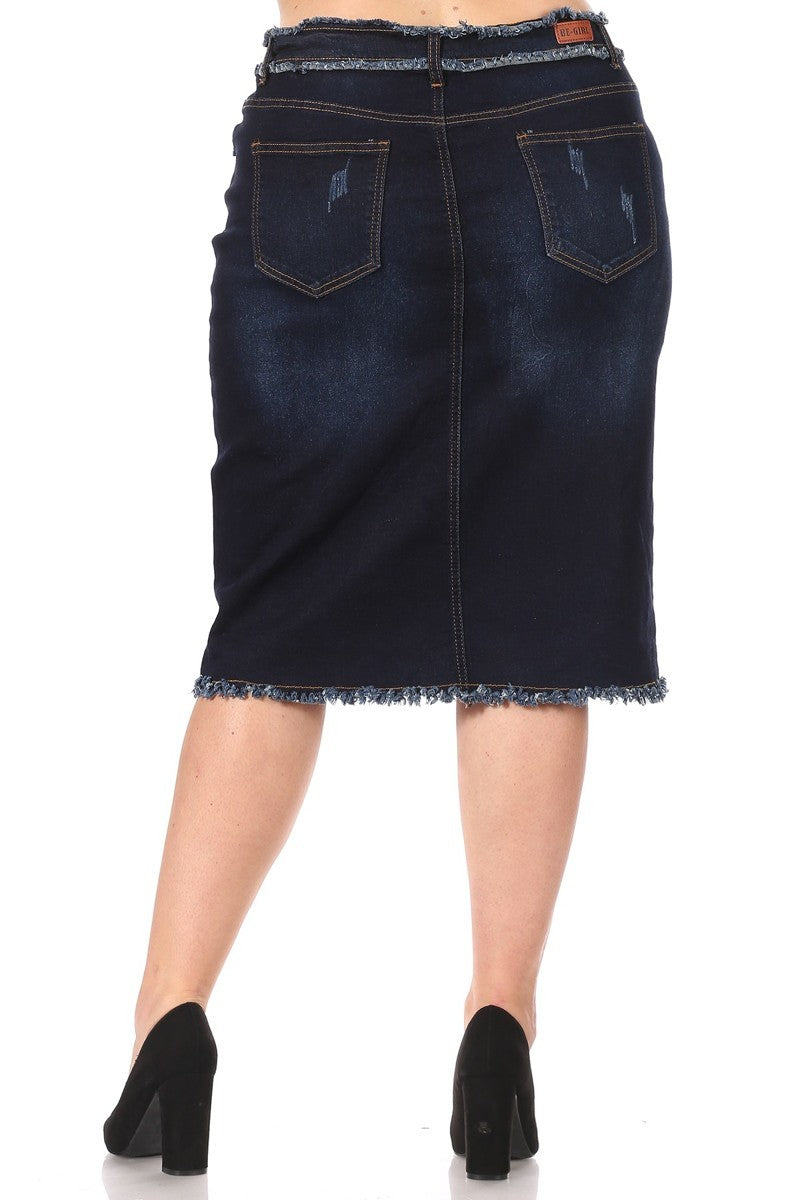 PLUS SIZE/ FRAYED WAIT & HEM> DISTRESS ON FRONT