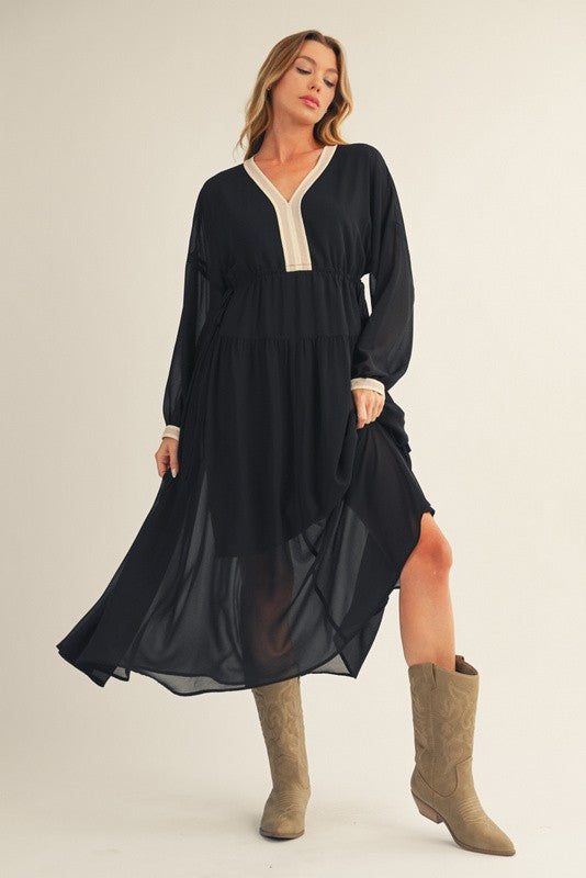Drawstring Waist Midi Dress