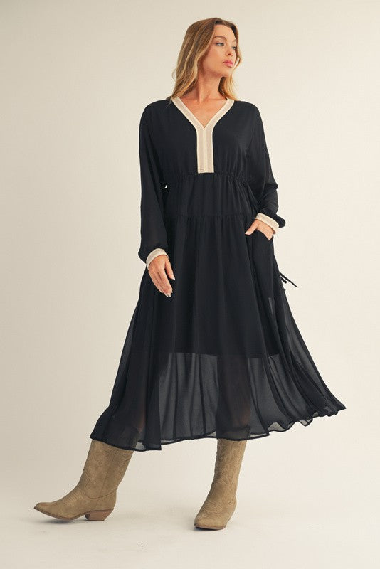 Drawstring Waist Midi Dress