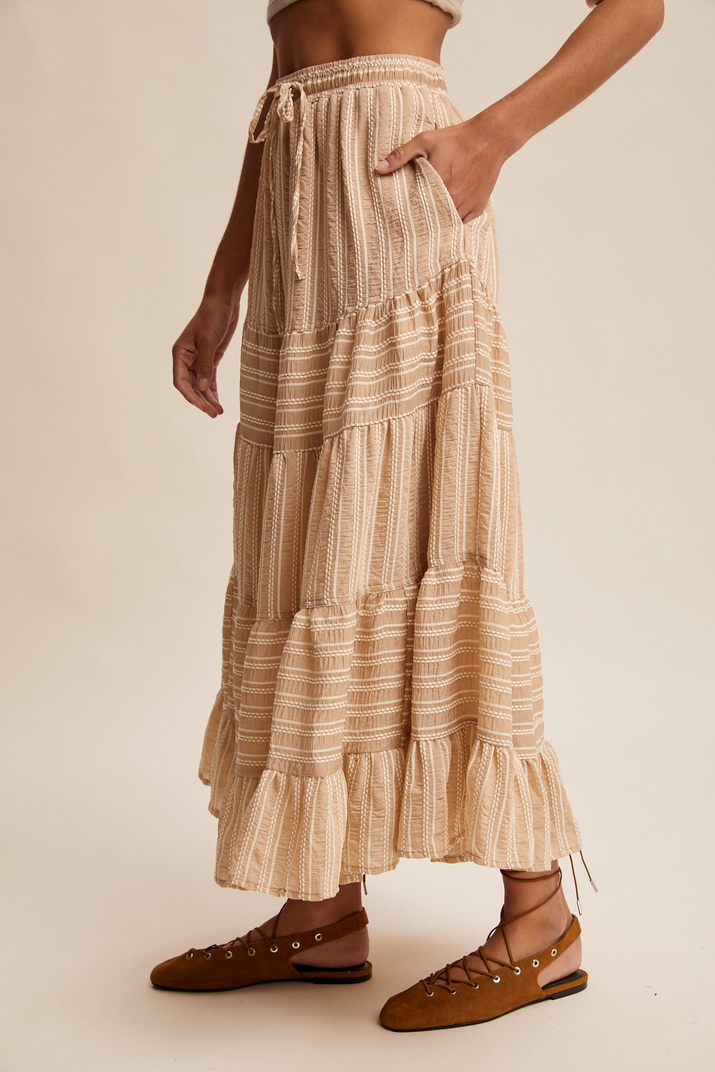 Striped Tiered Maxi Skirt