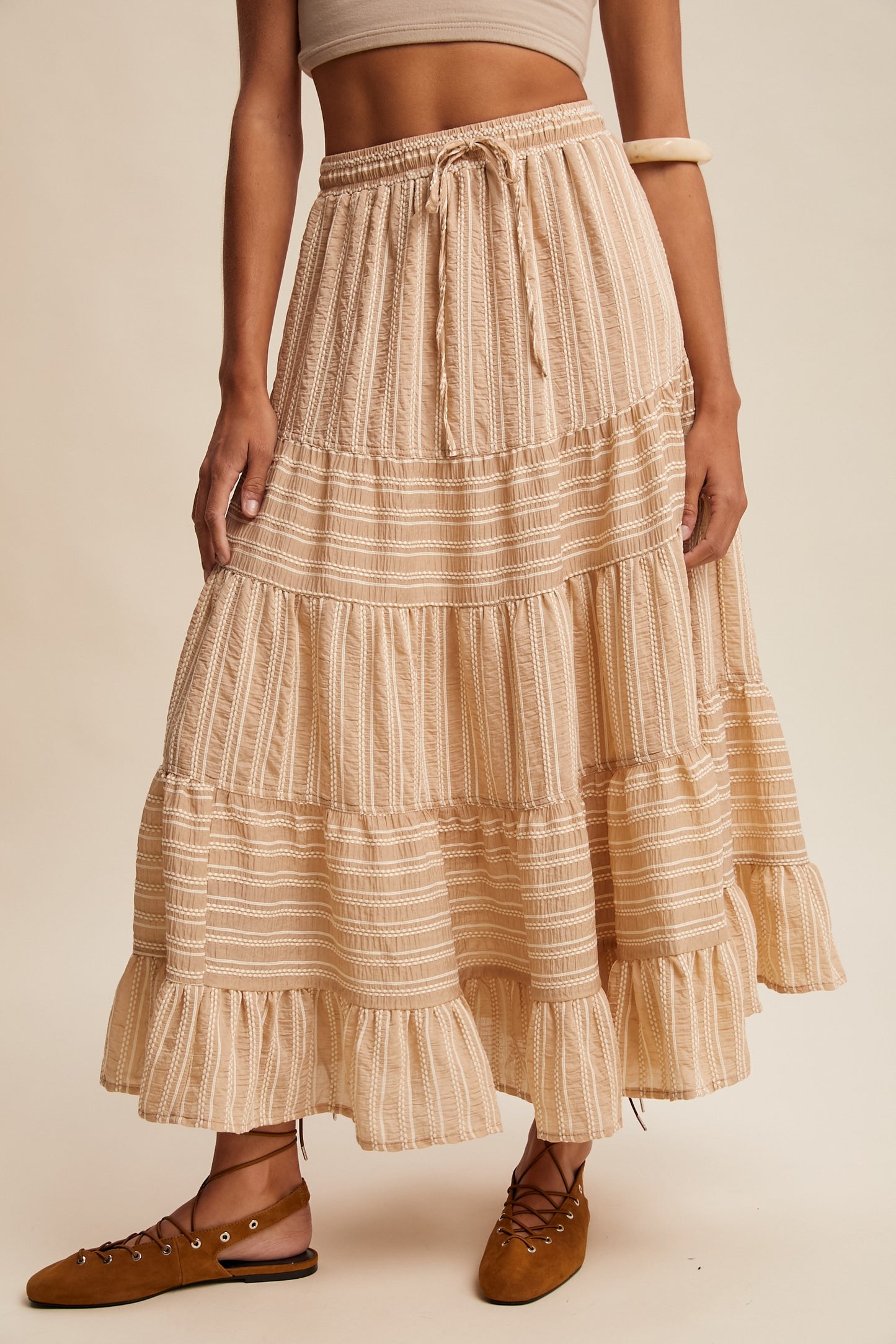 Striped Tiered Maxi Skirt