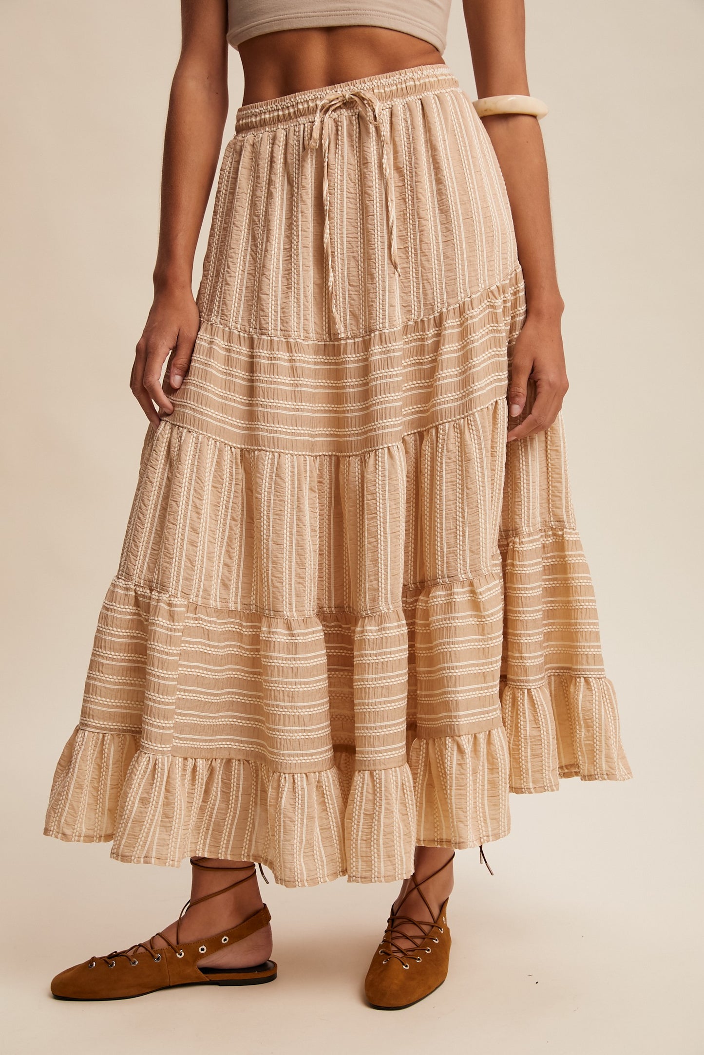Striped Tiered Maxi Skirt